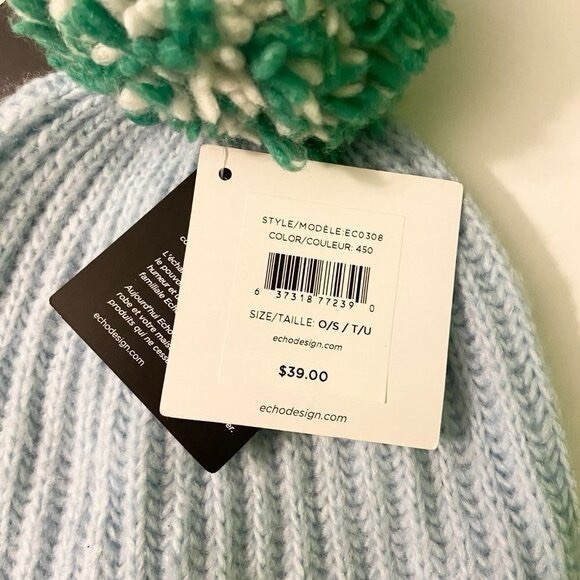 Echo New York Womans Ribbed Pom Pom Hat Winter Hat With Tags - Picture 4 of 12
